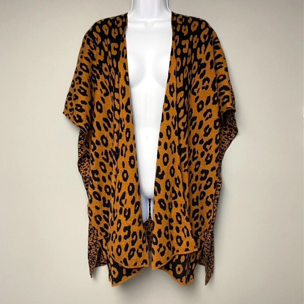 Chico's Leopard Print Open Front Poncho - Mustard & Black